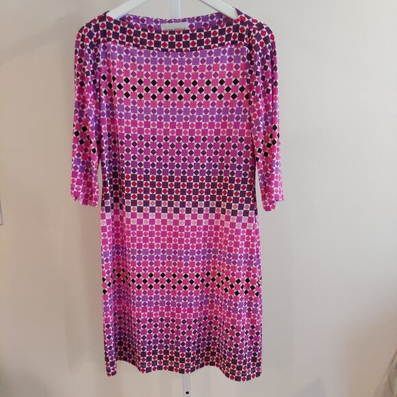 Donna Morgan Dress Size 8 Pink Purple Mod Geometric 3/4 Sleeve Knee Length Retro - Picture 1 of 8